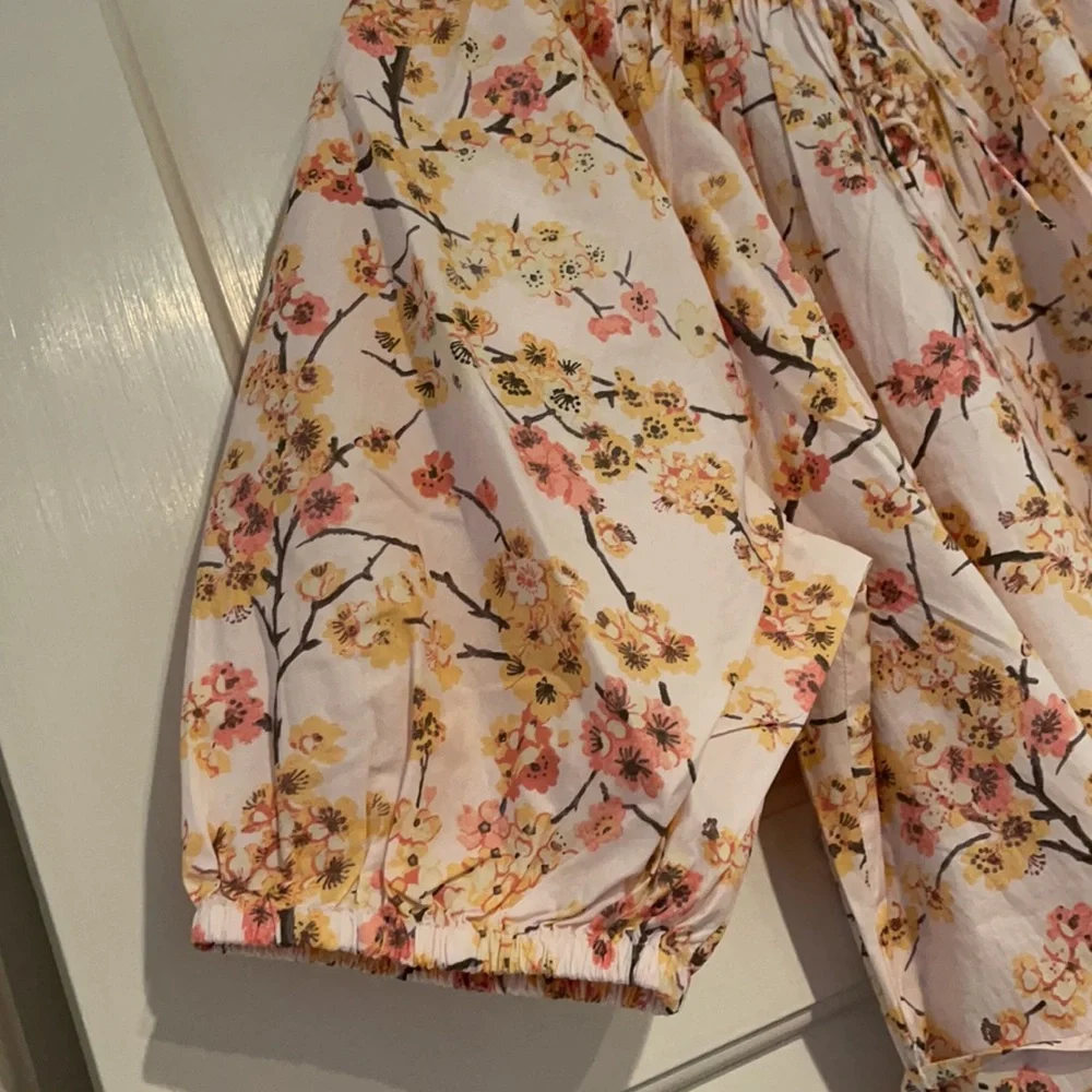 J.Crew Smocked neck puff-sleeve dress in cherry blossoms BA926